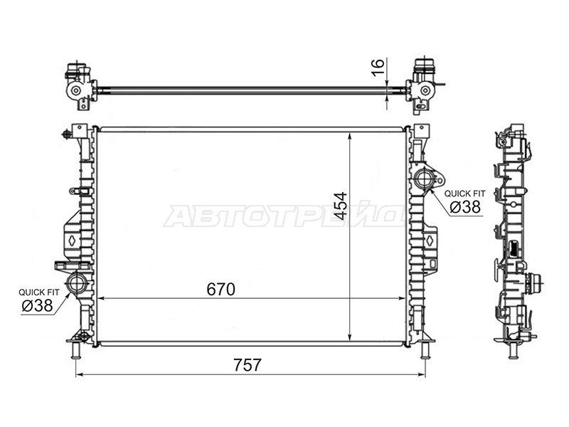 Радиатор Ford Focus 10-19  / Kuga 08-13  / Mondeo 07-15  / Volvo S60 10-18  / Ford C-MAX 10-19  / Galaxy 06-15  / S-MAX 06-15  / Volvo S80 06-16  / V70 07-16 (DENSO: DRM10088)