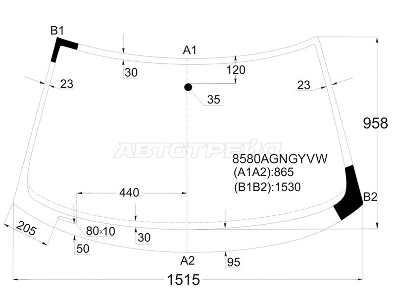 Стекло лобовое (Молдинг) Audi A3 03-13  / S3 08-12 (FUYAO: 8580AGNGYVW)
