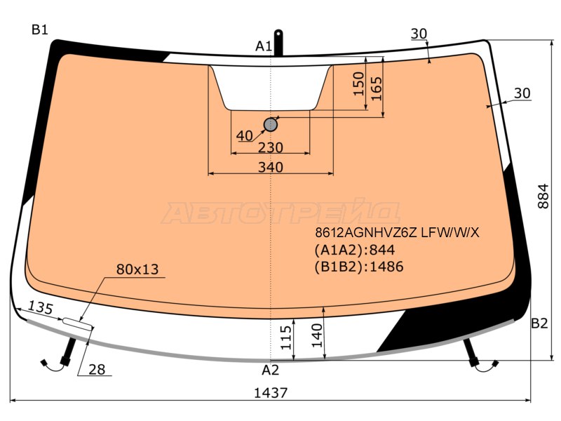 Стекло лобовое (Обогрев полный / Молдинг) Volkswagen Jetta 14-19 (XYG: 8612AGNHVZ6Z LFW/W/X)