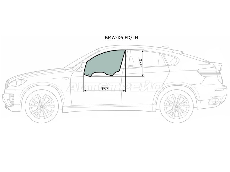 Стекло боковое опускное (Спереди / Слева / Цвет зеленый) BMW X6 08-14 (XYG: BMW-X6 FD/LH)