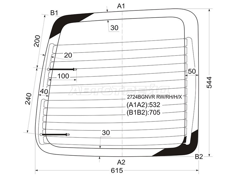 Стекло заднее (Цвет зеленый / Обогрев) Citroen Berlingo 96-12  / Peugeot Partner 96-12  / Partner Tepee 02-08 (XYG: 2724BGNVR RW/RH/H/X)