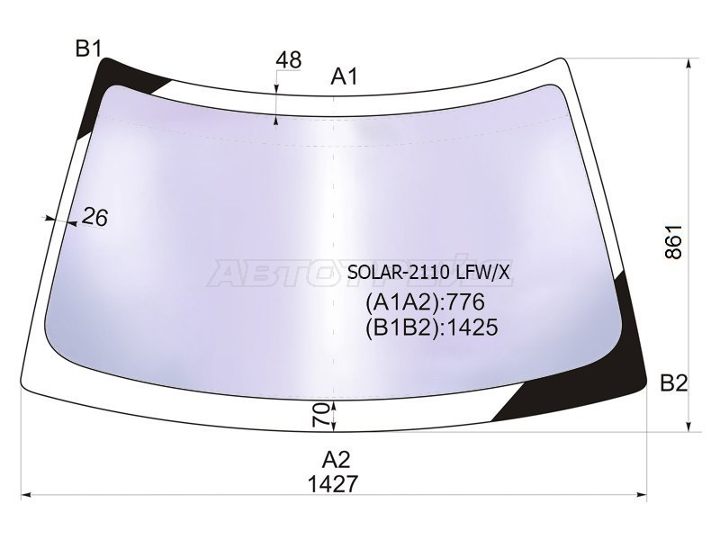 Стекло лобовое (Атермальное) LADA 2110 95-14  / 2111 97-14  / 2112 99-09  / Priora 07-18 (XYG: SOLAR-2110 LFW/X)