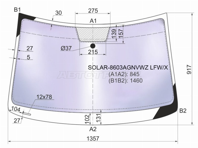 Стекло лобовое (Атермальное / Молдинг) Volkswagen Polo 09-20 (XYG: SOLAR-8603AGNVWZ LFW/X)