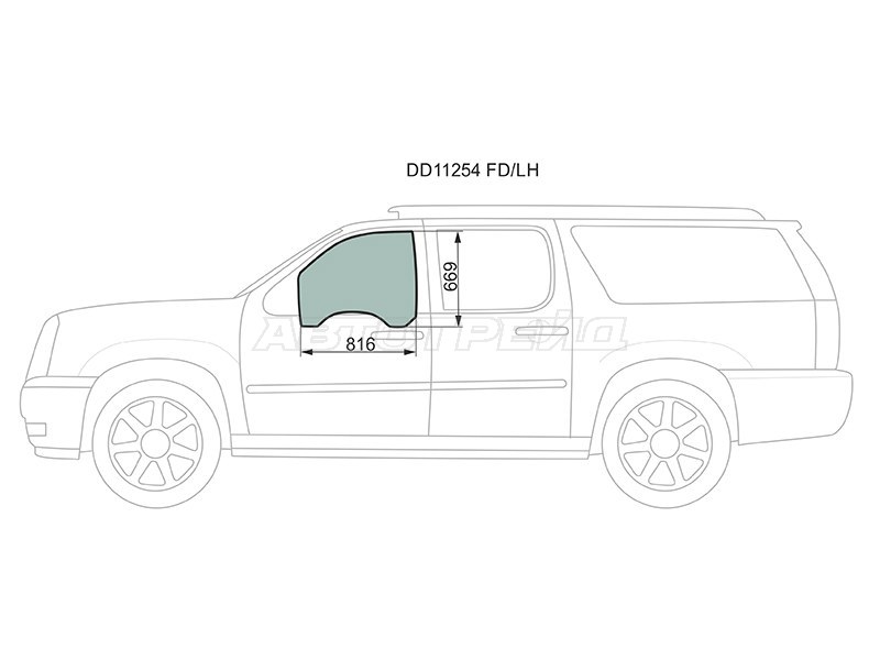 Стекло боковое опускное (Спереди / Слева / Цвет зеленый) Chevrolet Tahoe 06-14  / Cadillac Escalade 06-15  / Chevrolet Suburban 06-13 (XYG: DD11254 FD/LH)