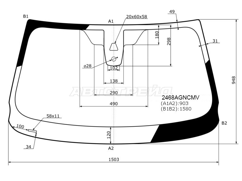 Стекло лобовое (Камера / Датчик дождя) BMW X4 14-18 (FUYAO: 2468AGNCMV)