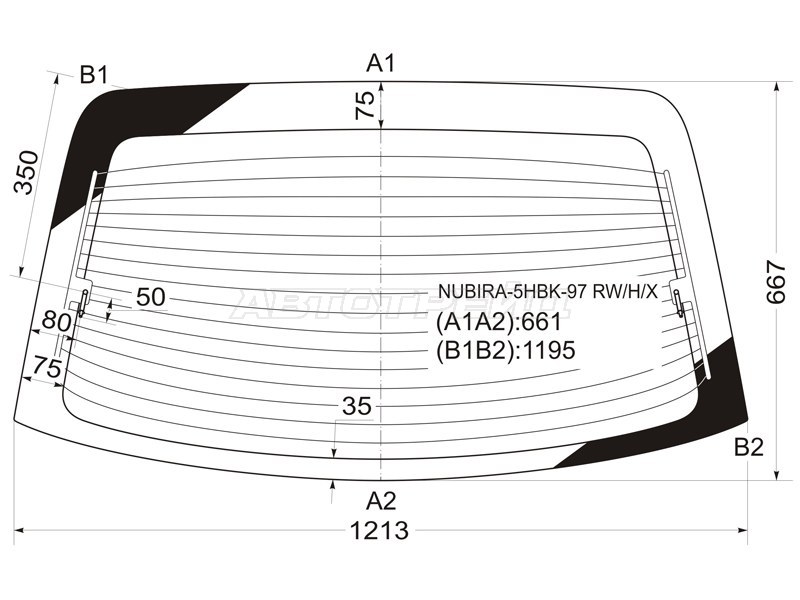Стекло заднее (Цвет зеленый / Обогрев) Daewoo Lacetti 04-09  / Nubira 97-03 (XYG: NUBIRA-5HBK-97 RW/H/X)