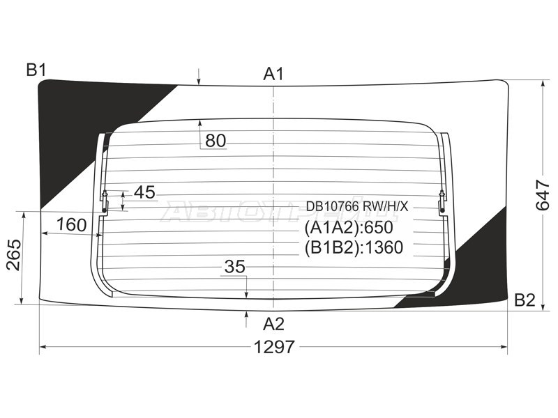 Стекло заднее (Цвет зеленый / Обогрев) Chevrolet Equinox 04-09 (XYG: DB10766 RW/H/X)