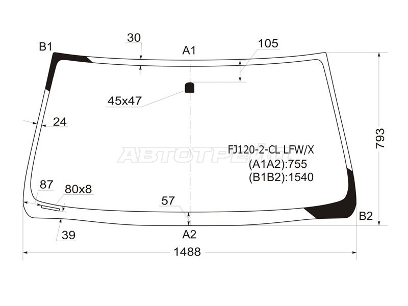 Стекло лобовое Toyota Land Cruiser Prado (J120) 02-09  / Lexus GX 02-09 (XYG: FJ120-2-CL LFW/X)