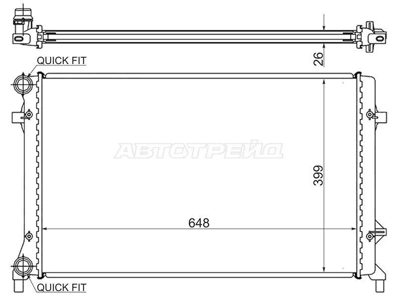 Радиатор Audi A3 03-13  / Skoda Octavia 04-13  / Volkswagen Golf 03-16  / Jetta 05-19  / Passat 05-11  / Audi S3 08-12  / SEAT Altea 04-15  / Leon 05-12  / Toledo 04-09  / Skoda Yeti 09-18  / Volkswagen Caddy 03-20  / Eos 06-15  / Golf Plus 04-14  / Touran 03-10 (SAT: VW0004)
