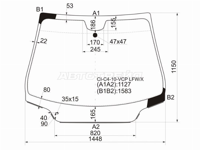 Стекло лобовое (Молдинг) Citroen C4 10- (XYG: CI-C4-10-VCP LFW/X)