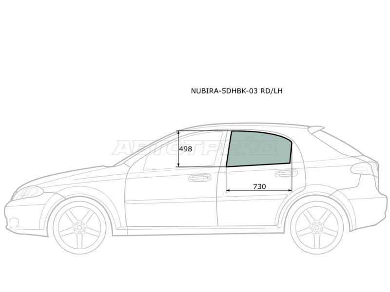 Стекло боковое опускное (Сзади / Слева / Цвет зеленый) Chevrolet Lacetti 04-13  / Daewoo Lacetti 04-09  / Chevrolet Nubira 04-13  / Optra 04-13  / Daewoo Nubira 02-05 (XYG: NUBIRA-5DHBK-03 RD/LH)