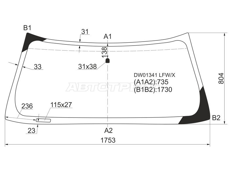 Стекло лобовое Chevrolet Tahoe 95-07  / Cadillac Escalade 99-06  / Chevrolet Avalanche 03-06  / Silverado 99-07  / GMC Yukon 00-06 (XYG: DW01341 LFW/X)