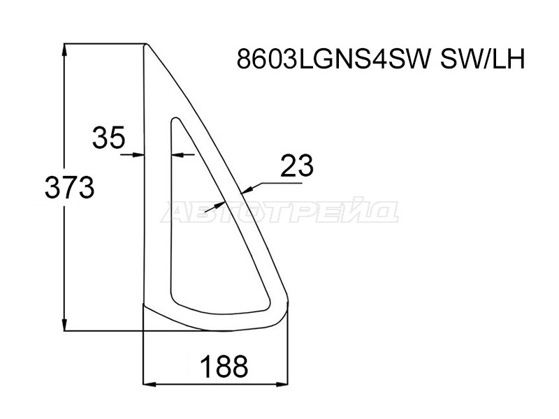 Стекло кузова боковое (не опускное) (Слева / Цвет зеленый) Skoda Rapid 20-  / Volkswagen Polo 09-20 (XYG: 8603LGNS4SW SW/LH)