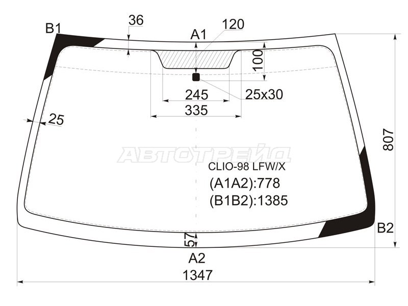 Стекло лобовое Renault Clio 98-09  / Symbol 99-08 (XYG: CLIO-98 LFW/X)