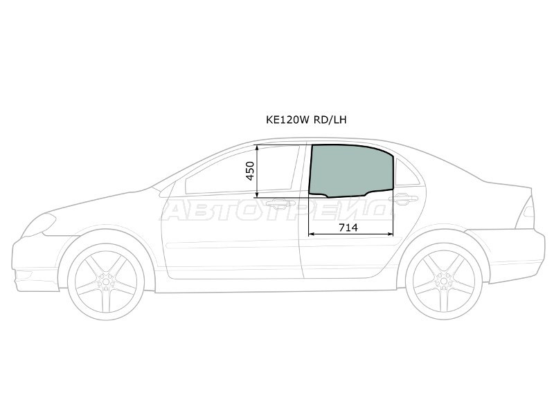 Стекло боковое опускное (Сзади / Слева / Цвет зеленый) Toyota Corolla (E120) 00-07  / Corolla Fielder (E120) 00-06  / Corolla JPN (E120) 00-07  / BYD F3 05-14 (XYG: KE120W RD/LH)