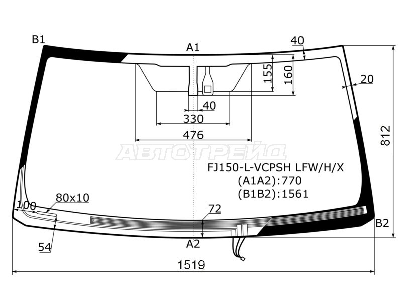 Стекло лобовое (Обогрев щеток / Датчик дождя) Toyota Land Cruiser Prado (J150) 09-20  / Lexus GX 02-19 (XYG: FJ150-L-VCPSH LFW/H/X)