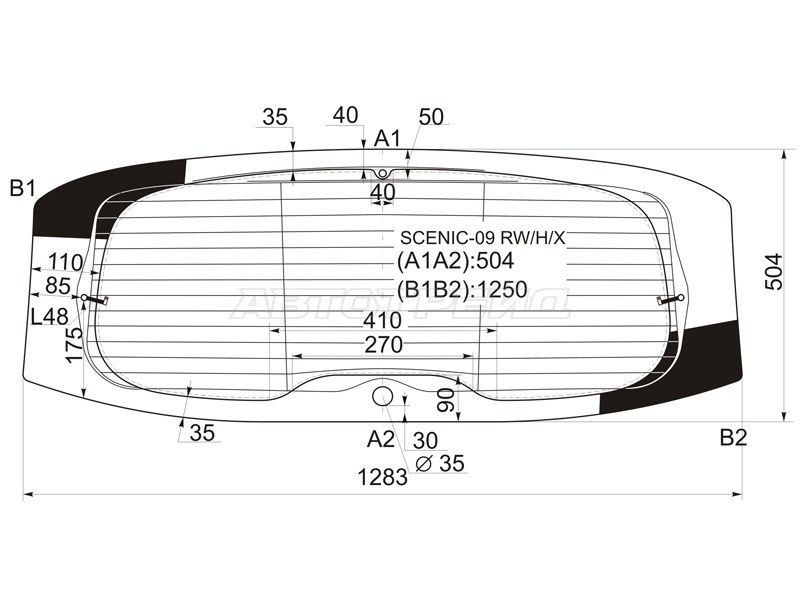 Стекло заднее (Цвет зеленый / Обогрев / Антенна) Renault Grand Scenic 09-16  / Scenic 09-15 (XYG: SCENIC-09 RW/H/X)
