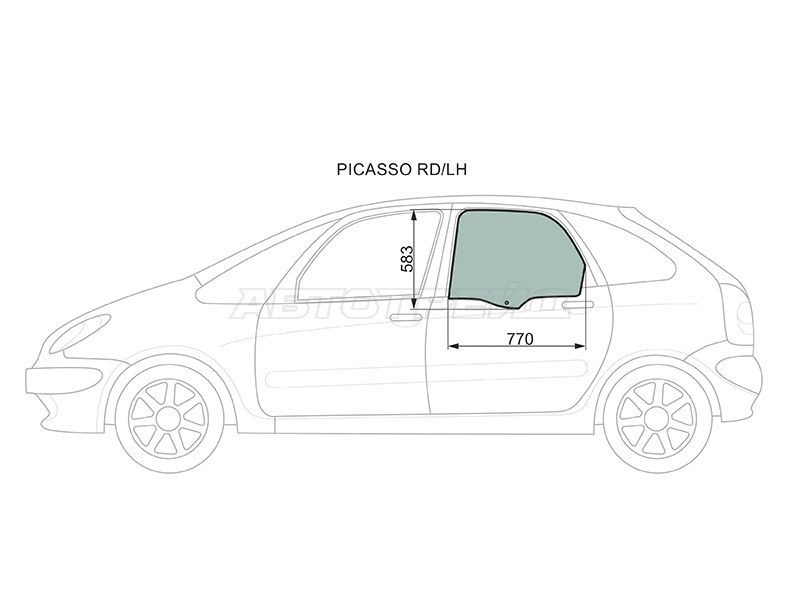 Стекло боковое опускное (Сзади / Слева / Цвет зеленый) Citroen Xsara Picasso 99-09 (XYG: PICASSO RD/LH)