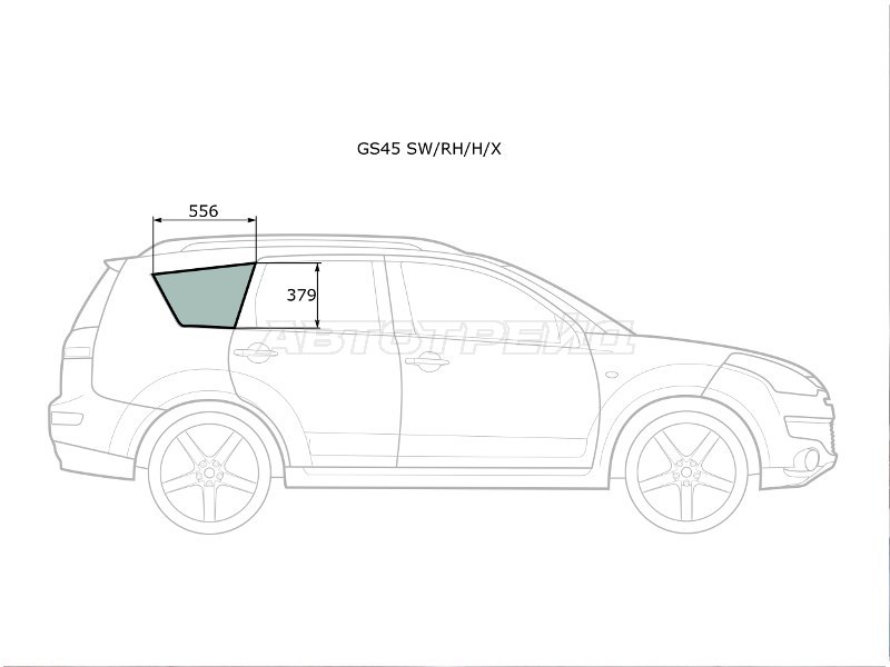 Стекло кузова боковое (не опускное) (Справа / Цвет зеленый) Mitsubishi Outlander 05-12  / Citroen C-Crosser 07-12  / Peugeot 4007 07-14 (XYG: GS45 SW/RH/H/X)