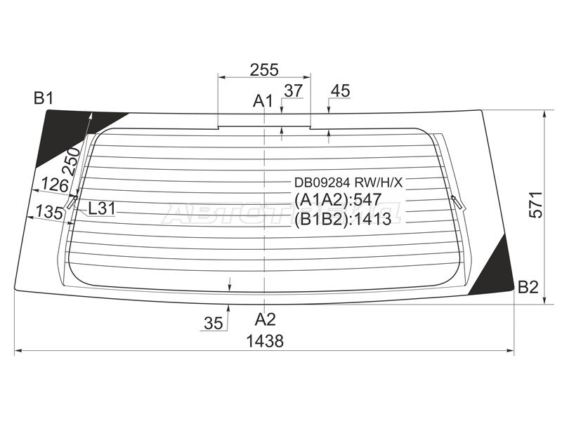 Стекло заднее (Цвет зеленый / Обогрев) Dodge Durango 97-03 (XYG: DB09284 RW/H/X)