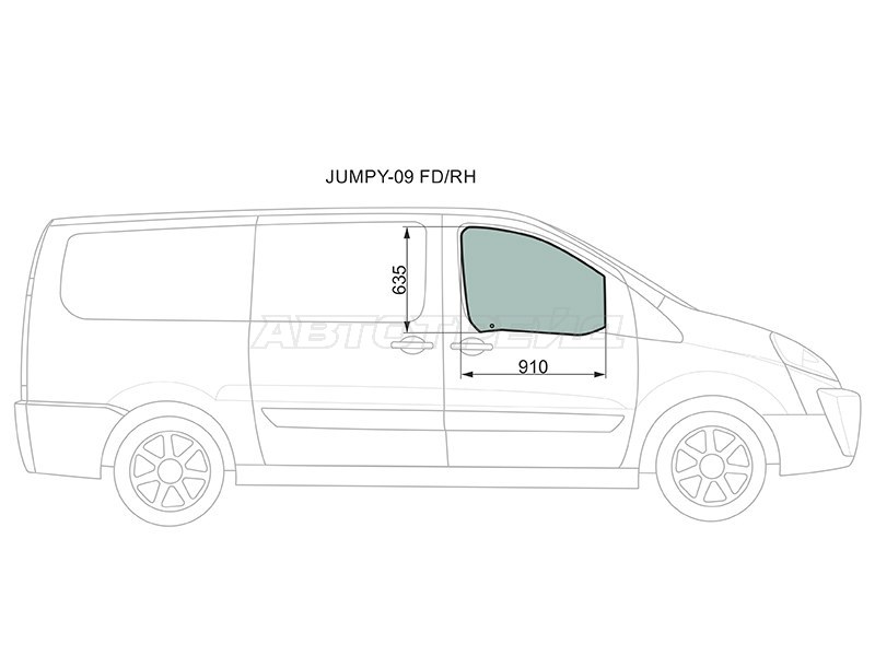 Стекло боковое опускное (Спереди / Справа / Цвет зеленый) Citroen Jumpy 07-17  / Fiat Scudo 07-16  / Peugeot Expert 07-17 (XYG: JUMPY-09 FD/RH)
