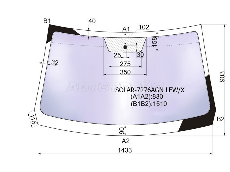 Стекло лобовое (Атермальное) Nissan Terrano 14-22  / Renault Duster 10-21  / Sandero 09-14  / Dacia Duster 10-17  / Sandero 08-12  / Renault Sandero Stepway 10-14 (XYG: SOLAR-7276AGN LFW/X)