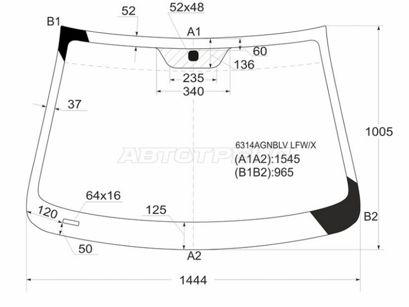 Стекло лобовое Chevrolet Captiva 06-15  / Opel Antara 06-15  / Daewoo Winstorm 06-10  / Saturn Vue 07-10 (XYG: 6314AGNBLV LFW/X)