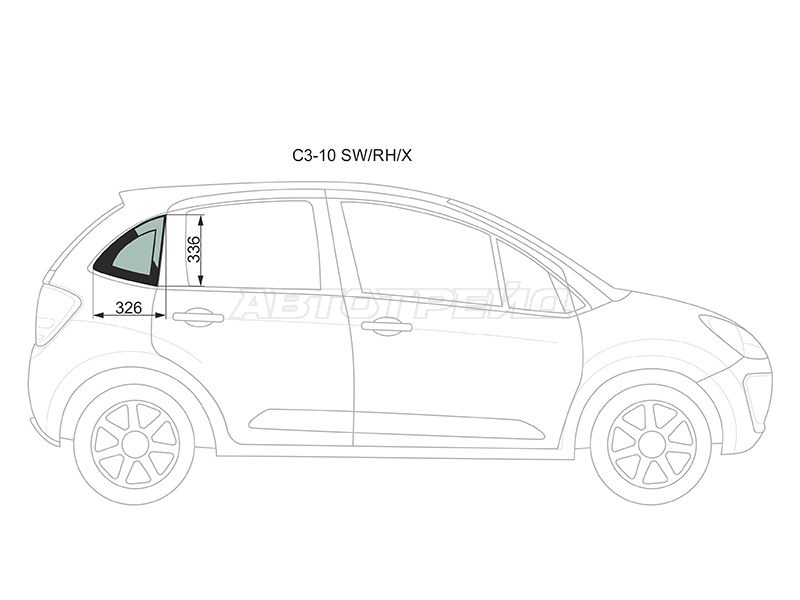 Стекло кузова боковое (не опускное) (Справа / Цвет зеленый) Citroen C3 09-16 (XYG: C3-10 SW/RH/X)