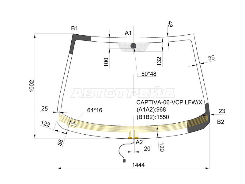 Стекло лобовое (Обогрев щеток) Chevrolet Captiva 06-15  / Opel Antara 06-15  / Daewoo Winstorm 06-10  / Saturn Vue 07-10 (XYG: CAPTIVA-06-VCP LFW/X)