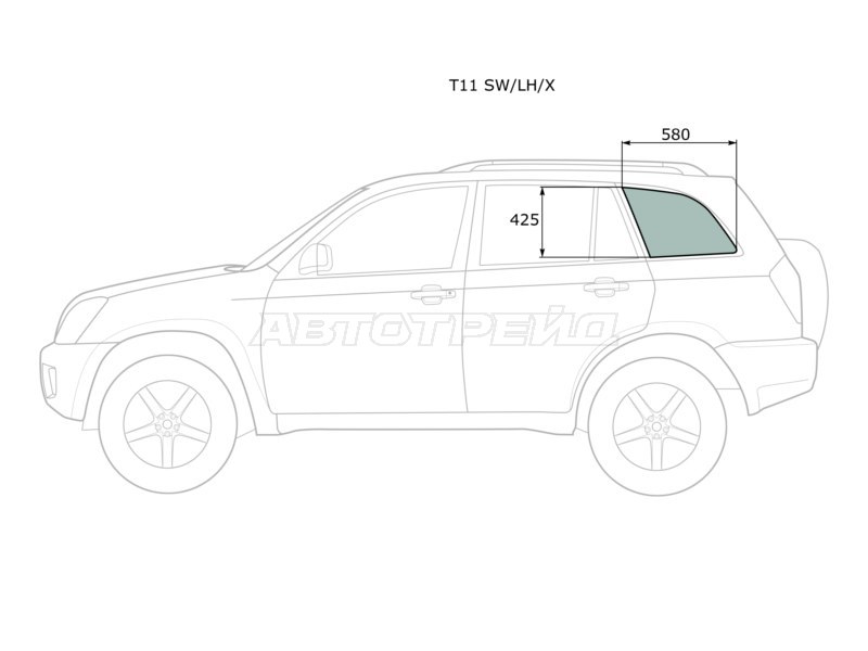 Стекло кузова боковое (не опускное) (Слева / Цвет зеленый) Chery Tiggo T11 05-16  / Vortex Tingo 10-14 (XYG: T11 SW/LH/X)