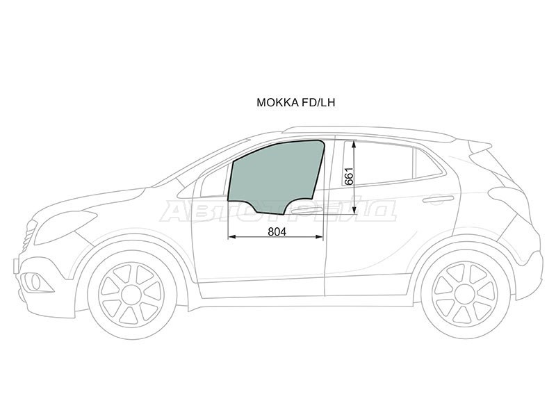 Стекло боковое опускное (Спереди / Слева / Цвет зеленый) Opel Mokka 12-19  / Buick Encore 12-  / Chevrolet Tracker 13-15 (XYG: MOKKA FD/LH)