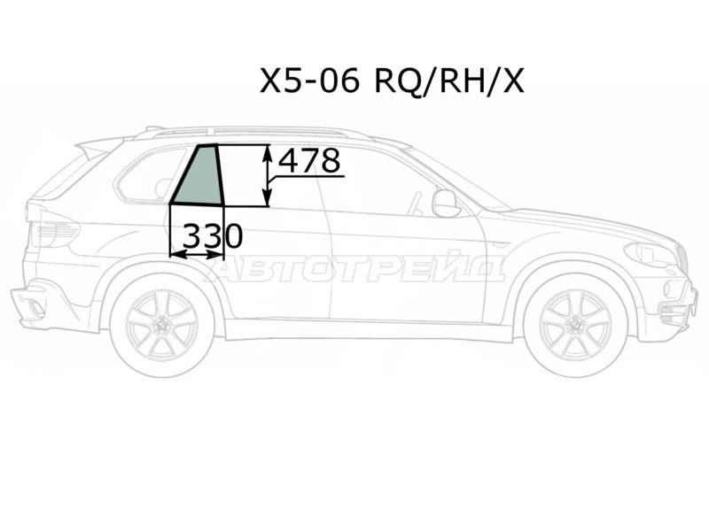 Стекло форточки (Цвет зеленый) BMW X5 06-13 (XYG: X5-06 RQ/RH/X)