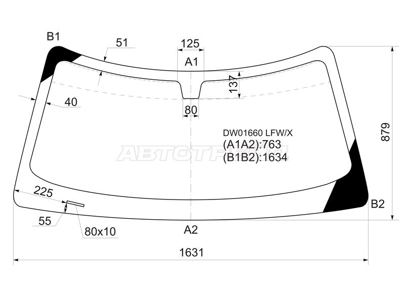 Стекло лобовое (4D SED /5D WGN) Chrysler 300C 04-11  / Dodge Magnum 03-08 (XYG: DW01660 LFW/X)
