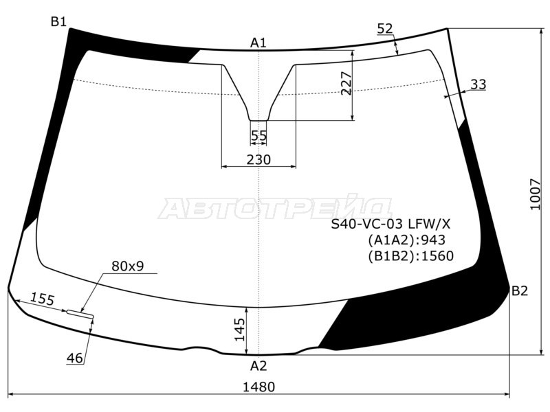 Стекло лобовое Volvo C30 06-13  / S40 04-12  / V50 03-12 (XYG: S40-VC-03 LFW/X)