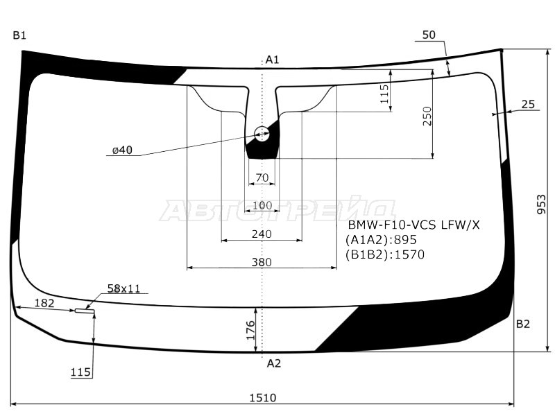 Стекло лобовое (Датчик дождя / 4D SED /5D WGN) BMW 5-Series 09-13 (XYG: BMW-F10-VCS LFW/X)
