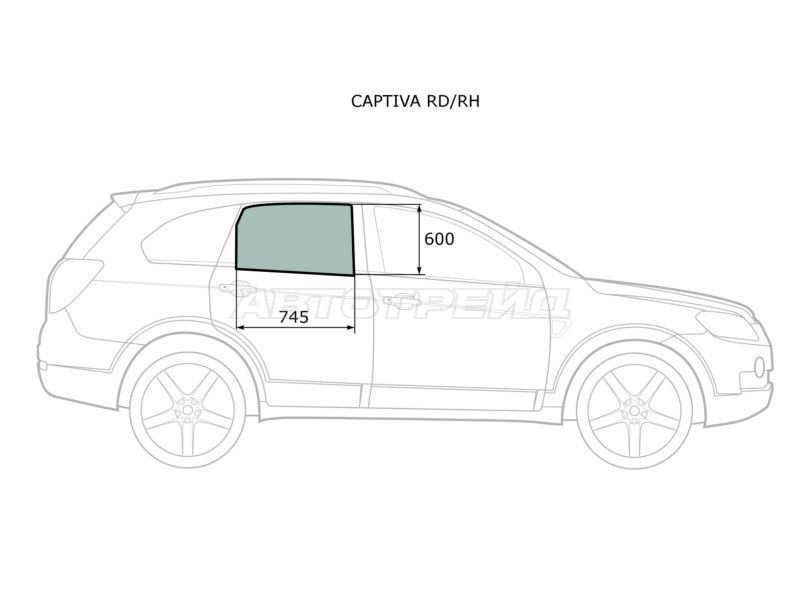 Стекло боковое опускное (Сзади / Справа / Цвет зеленый) Chevrolet Captiva 06-15  / Opel Antara 06-15  / Daewoo Winstorm 06-10  / Saturn Vue 07-10 (XYG: CAPTIVA RD/RH)