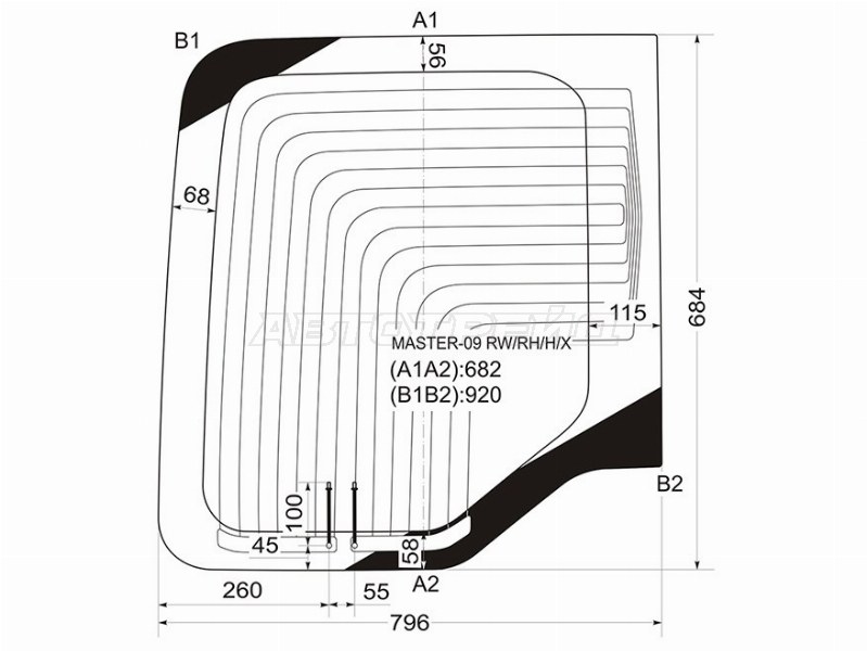 Стекло заднее (Цвет зеленый / Обогрев) Opel Movano 10-  / Renault Master 10- (XYG: MASTER-09 RW/RH/H/X)
