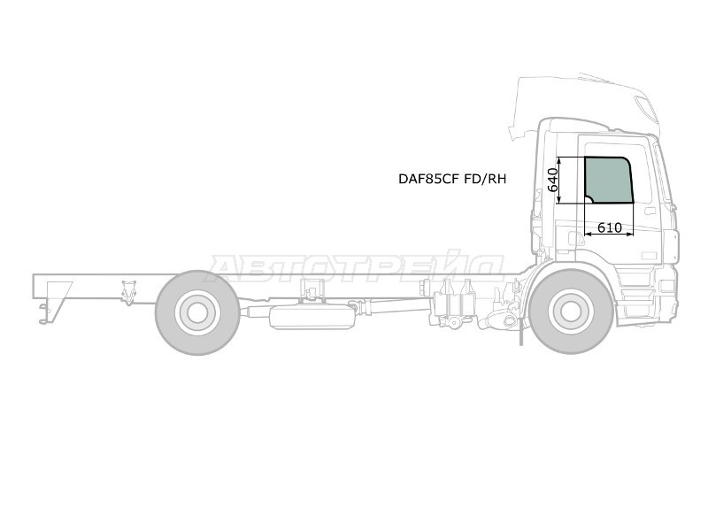 Стекло боковое опускное (Спереди / Справа / Цвет зеленый) Daf 75 93-98  / 85 93-98 (XYG: DAF85CF FD/RH)