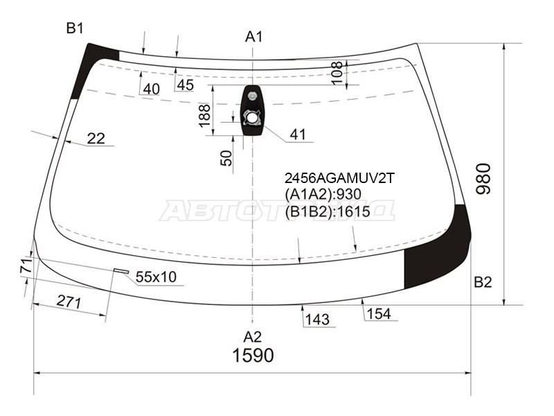Стекло лобовое (Датчик дождя / Проекция) BMW X6 08-14 (FUYAO: 2456AGAMUV2T)