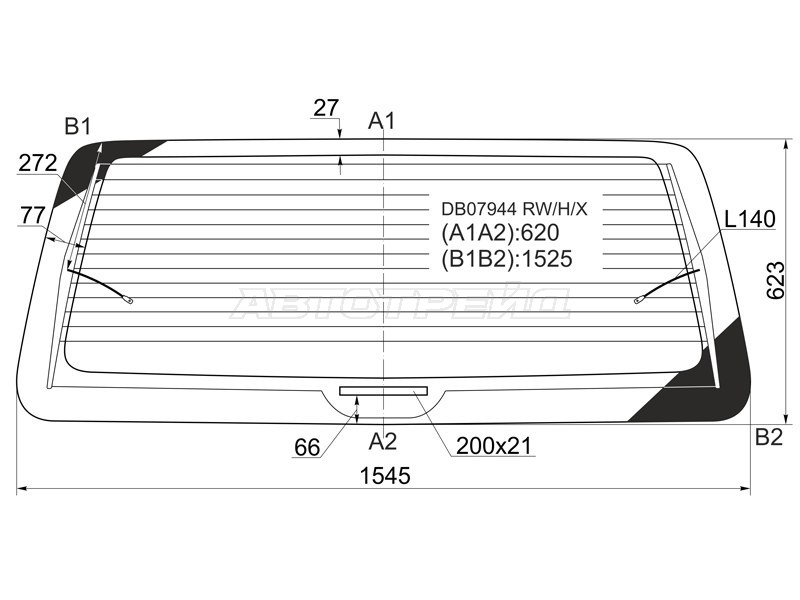 Стекло заднее (Цвет зеленый / Обогрев) Chrysler Town&Country 91-95  / Voyager 91-95  / Dodge Caravan 90-95 (XYG: DB07944 RW/H/X)