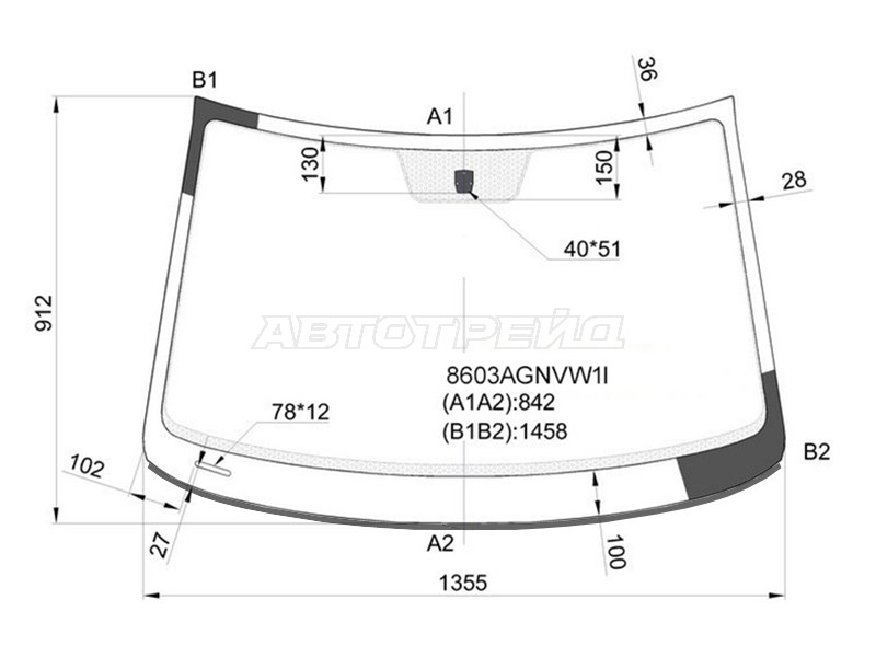 Стекло лобовое (Молдинг) Volkswagen Polo 09-15 (FUYAO: 8603AGNVW1I)
