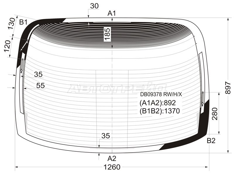 Стекло заднее (Цвет зеленый / Обогрев / Антенна) Chrysler 300M 98-04 (XYG: DB09378 RW/H/X)