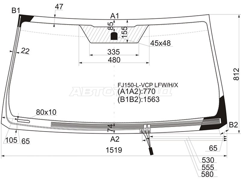 Стекло лобовое (Обогрев щеток) Toyota Land Cruiser Prado (J150) 09-24 (XYG: FJ150-L-VCP LFW/H/X)