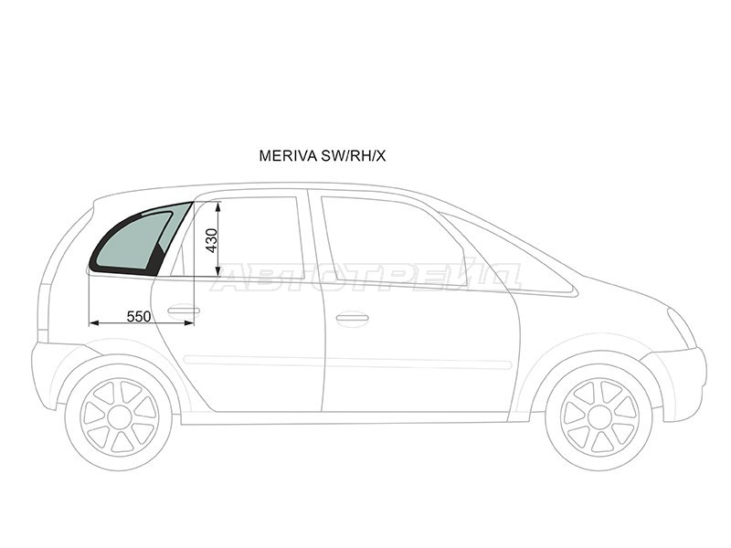 Стекло кузова боковое (не опускное) (Справа / Цвет зеленый) Chevrolet Meriva 04-12  / Opel Meriva 03-10 (XYG: MERIVA SW/RH/X)