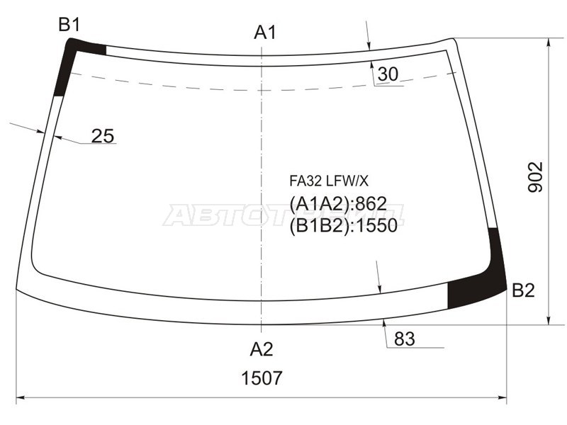 Стекло лобовое (4D SED /5D WGN) Infiniti I30 95-99  / Nissan Cefiro 94-00  / Maxima 95-00 (XYG: FA32 LFW/X)