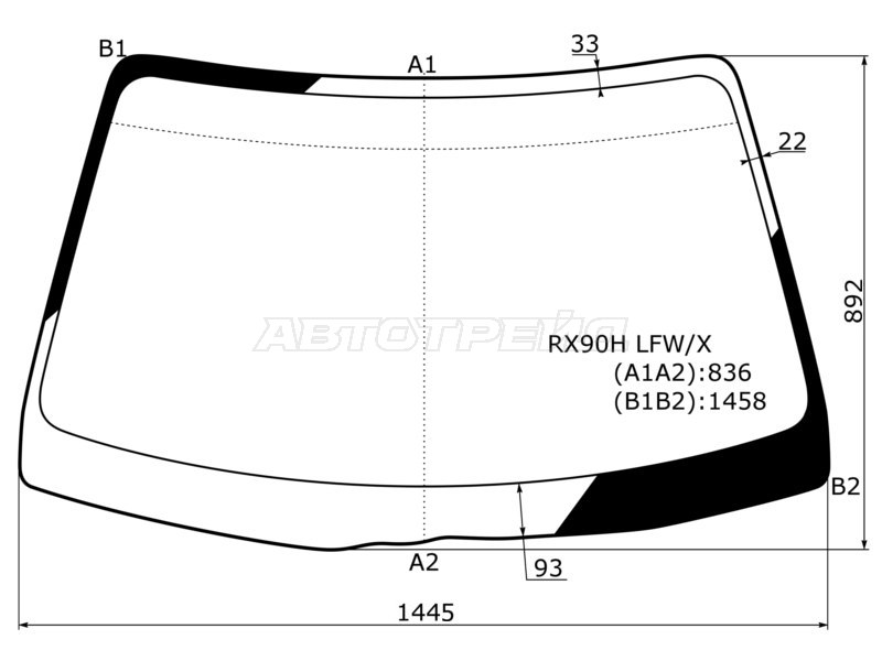Стекло лобовое Toyota Mark II (X90) 92-96 (XYG: RX90H LFW/X)