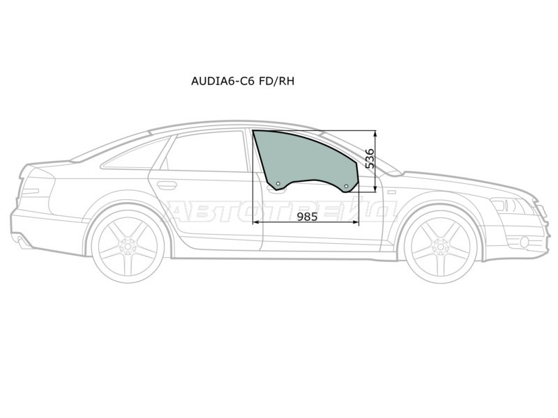 Стекло боковое опускное (Спереди / Справа / Цвет зеленый) Audi A6 04-10  / A6 allroad quattro 06-12  / S6 06-11 (XYG: AUDIA6-C6 FD/RH)