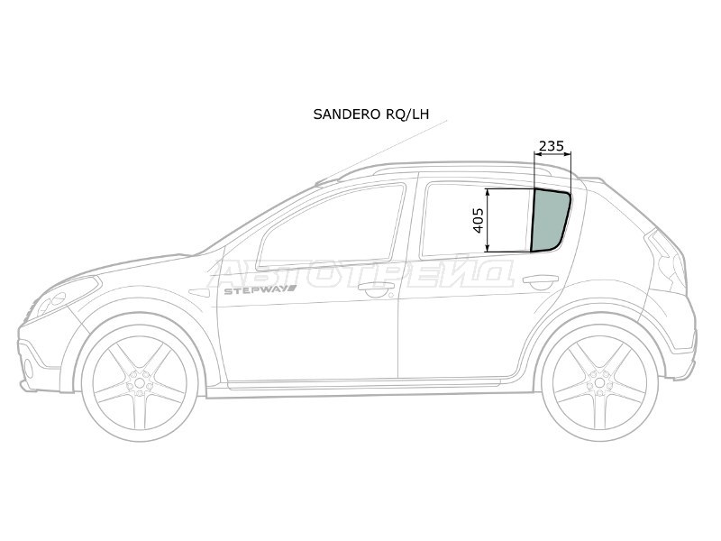 Стекло форточки (Цвет зеленый) Renault Sandero 09-14  / Dacia Sandero 08-12  / Renault Sandero Stepway 10-14 (XYG: SANDERO RQ/LH)