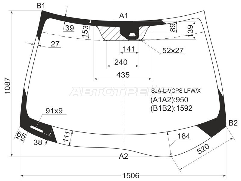 Стекло лобовое (Датчик дождя) Acura RL 04-10  / Honda Legend 04-12 (XYG: SJA-L-VCPS LFW/X)