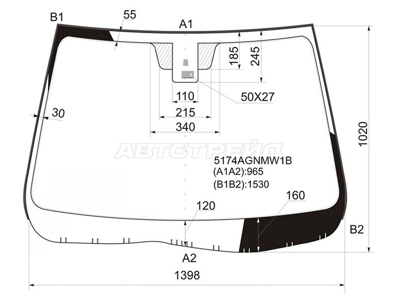 Стекло лобовое (Датчик дождя / Молдинг) Mazda 6 07-12 (PILKINGTON: 5174AGNMW1B)